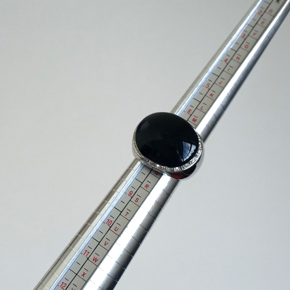 Vintage Onyx Cabochon & Rhinestone Art Deco Ring Size 7 - Picture 16 of 16